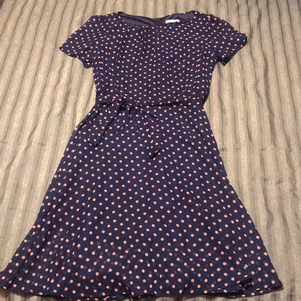 Navy Blue/Pink Polka Dot Short Sleeve Dress Size L